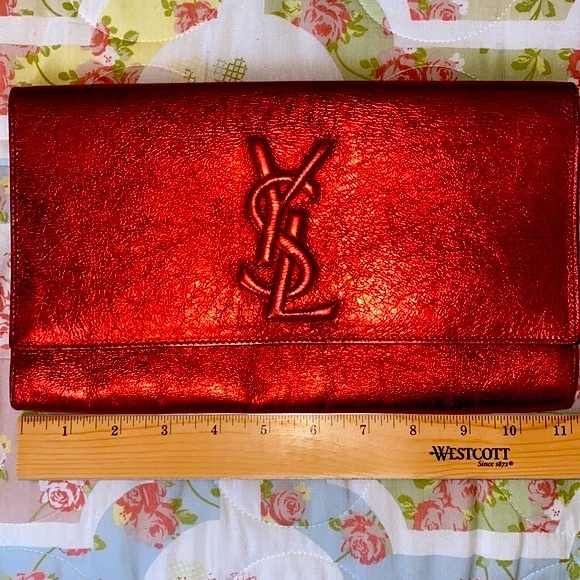 RARE metallic red YSL Belle du Jour leather clutch - Picture 1 of 16